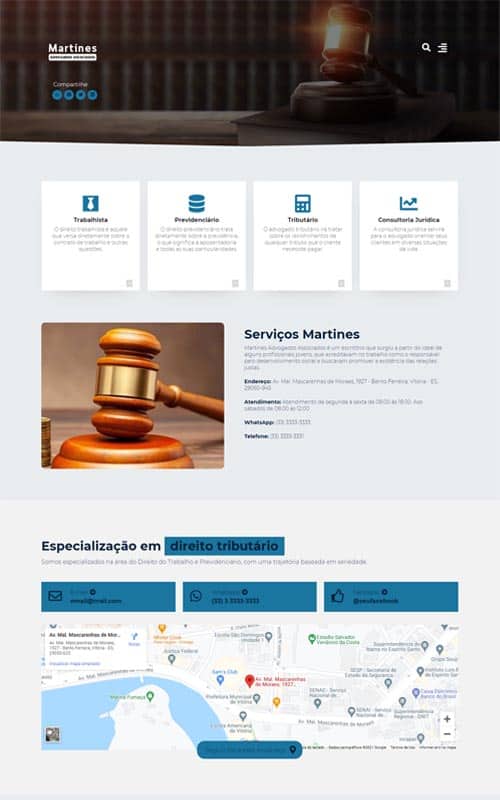 Modelo de site para escritórios de advogados associados, empresas de advocacia e advogados autônomos